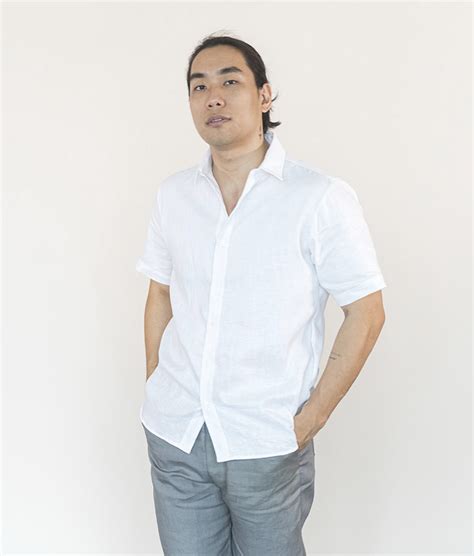 Mens White Linen Shirt Logunova Brand