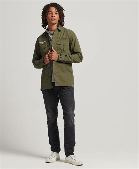 Mens Patched Military Shirt In Dark Khaki Superdry Uk