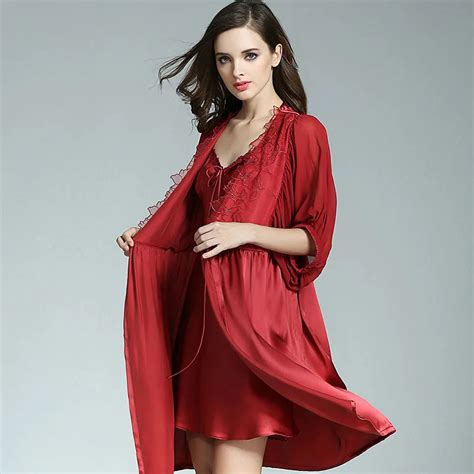 100 Silkworn Silk Women Sleeping Robe Nightdress Two Piece Sets Summer