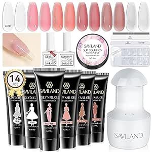 Saviland 14 Stück Poly Gel Nägel Set 6 Farben Polygel Starter Kit mit