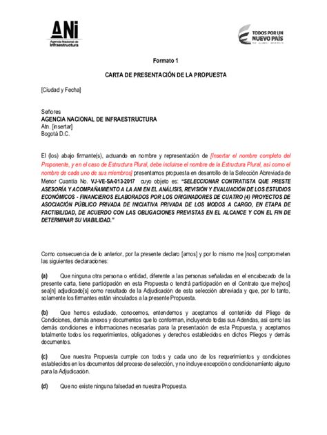 Fillable Online Formato Carta De Presentacin De La Propuesta Fax