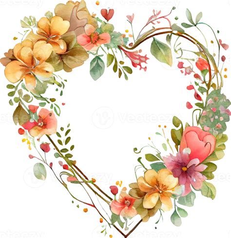 Floral Heart Frame Watercolor 19152388 PNG