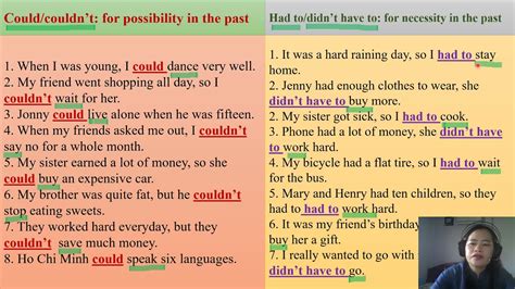 Grammar Focus How To Use Could Couldn T And Had To Didn T Have To