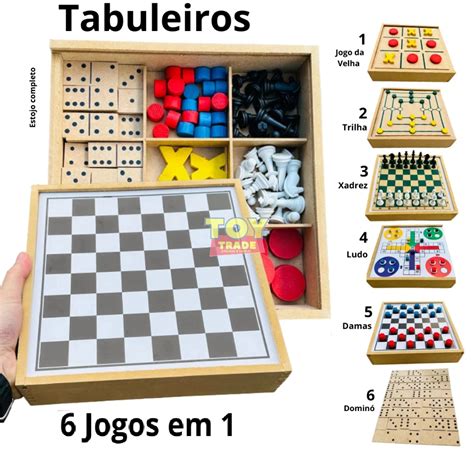 Jogos 6x1 Dama Jogo Da Velha Ludo Trilha Dominó e Xadrez 6 em 1