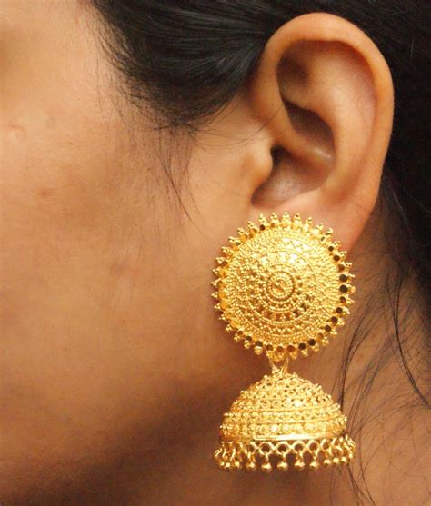 Big Gold Plated Jhumka Earringsindian Jewelryround Stud Etsy