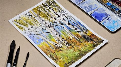 K Uhd Watercolor Technique To Paint Aspen Trees Watercolor