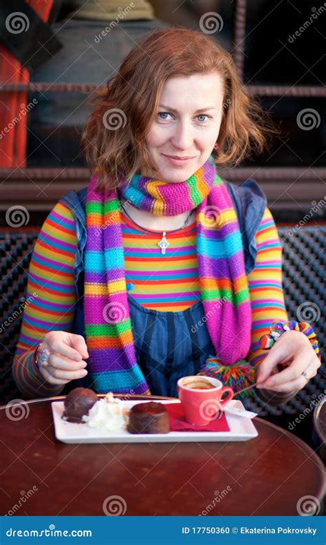 Beautiful Girl In A Parisian Street Cafe Stock Photo Image Of Female