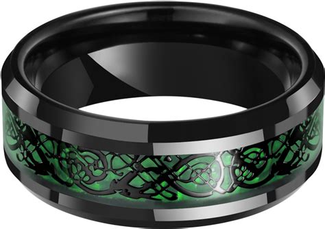 King Will Dragon Polished Ring Of Green Fibre Black Men S 8mm Green