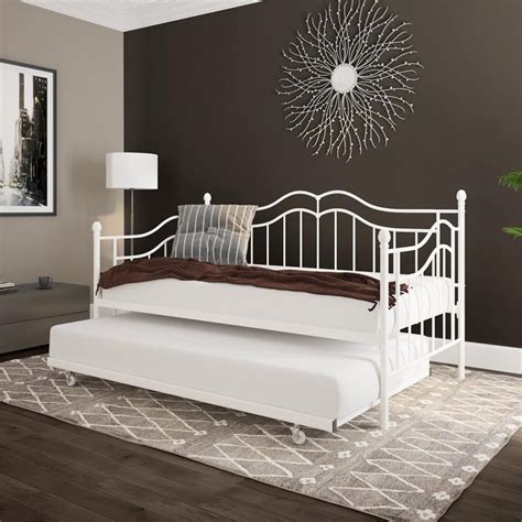 DHP Tatiana Metal Twin Daybed and Trundle in White | Homesquare