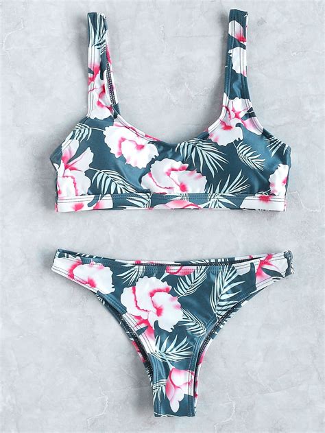 Floral Print Scoop Neck Bikini Setfor Women Romwe