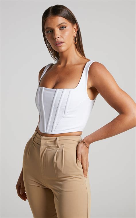 Pellar Top Square Neck Corset Top In White Showpo Usa