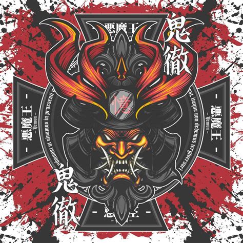 Samurai head oni demon mask mascot emblem logo vector illustration ...