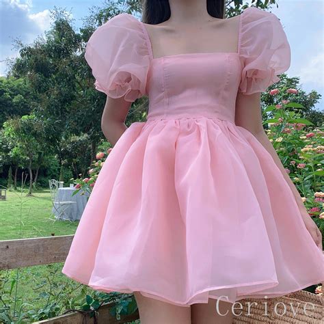 Pink Puff Dress Puff Sleeve Dress Organza Dress Fairy Etsy Canada