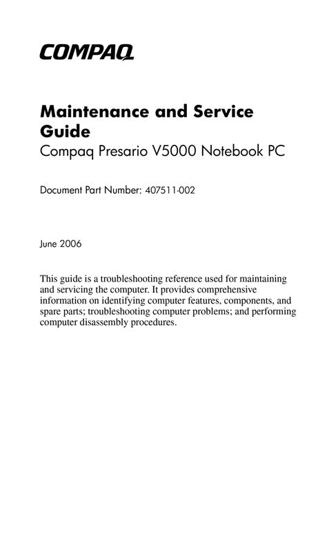 Hp Compaq Presariopresario V5000 Maintenance And Service Manual Pdf Download Manualslib