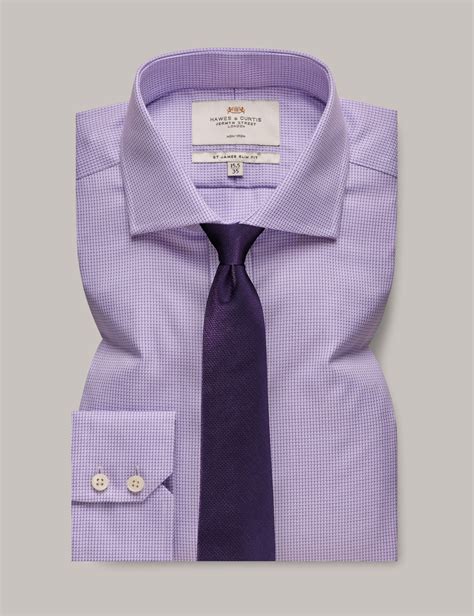 Men S Non Iron Lilac White Textured Weave Slim Shirt Windsor Collar