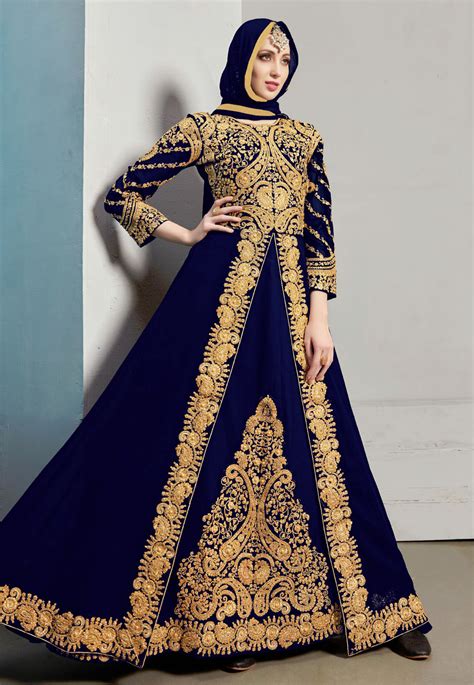 Navy Blue Georgette Long Anarkali Suit 243087