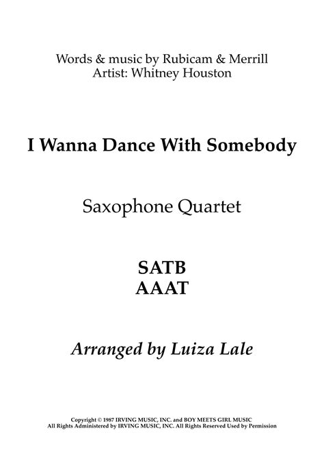 I Wanna Dance With Somebody Arr Luiza Lale By Whitney Houston Sheet