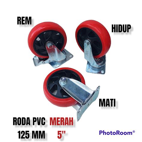 Roda Troli Troley Pvc Merah Inch Mm Rem Hidup Mati Heavy Duty