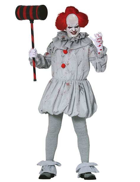 Killer Clown Horror Kostüm für Erwachsene weiss grau rot Kostüme für