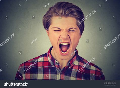 Closeup Portrait Young Angry Man Screaming Stock Photo 599593139