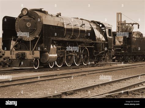 Old Vintage Steam Train On Tracks In Shunting Yard Stock Photo Alamy