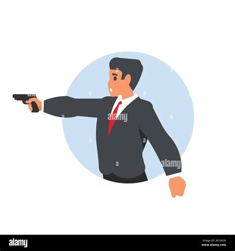 Businessman With A Gun In His Hand Flat Vector Illustration Stock