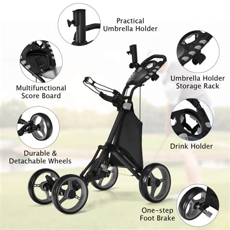 Lightweight Foldable Collapsible 4 Wheels Golf Push Cart Costway