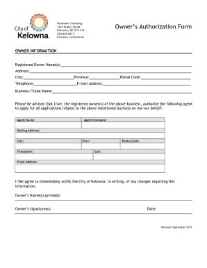 Fillable Online Owners Authorization Form Kelowna Fax Email Print