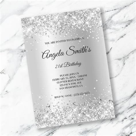 Faux Sparkly Silver Glitter Satin Foil Invitation Zazzle