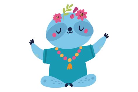 Happy Sloth Meditation. Calm Zen Animal Graphic by vectorbum · Creative ...