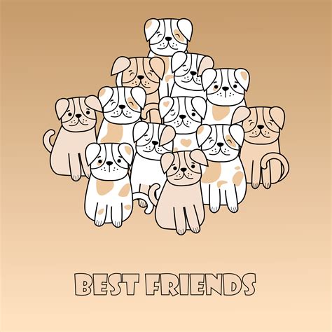 Hand Drawn Doodles Pets Card. Text Best friends. Collection of funny ...