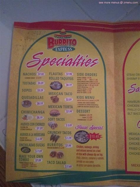 Online Menu Of Burrito Express Mexican Grill Restaurant Hardeeville