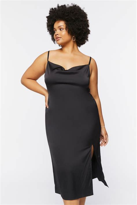 Plus Size Satin Cowl Slip Dress