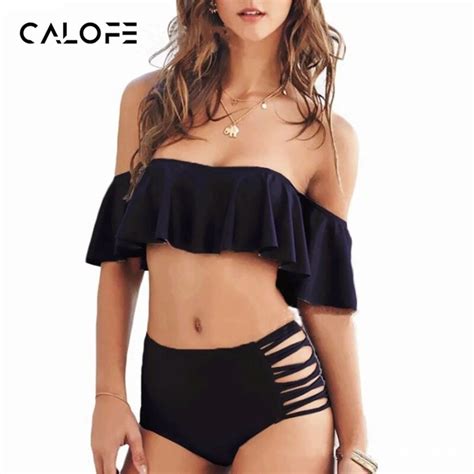 CALOFE Asian Size High Leg Bandeau Bikini Set Swimwear Two Pieces