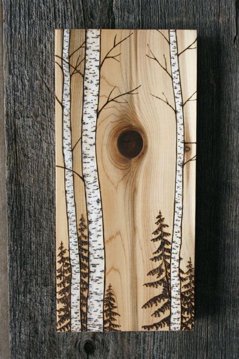 Birch Trees Art Block Wood Burning Wood Burning Crafts Birch