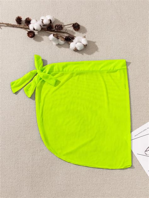 Neon Lime Knot Side Sheer Mesh Cover Up Skirt Shein Usa