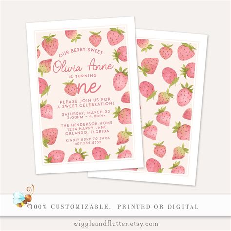 Berry Sweet One Invite Berry Sweet Birthday Berry Sweet First