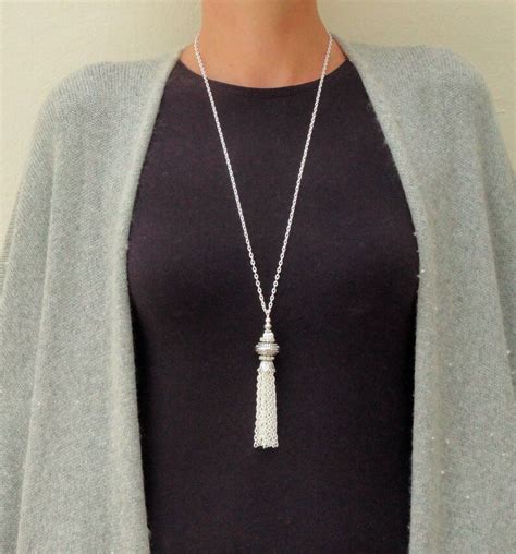 Tassel Necklace Long Silver Tassel Necklace Large Silver Etsy