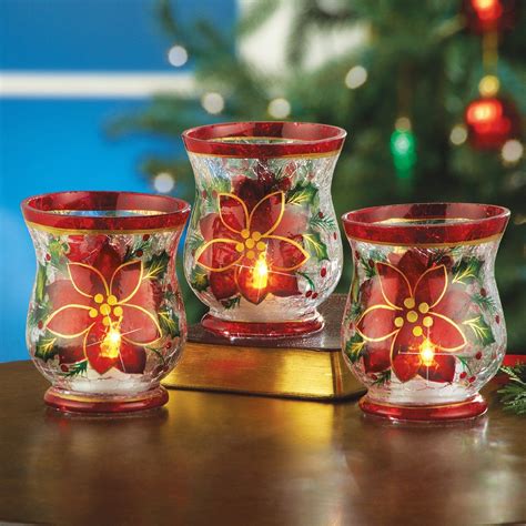 Christmas Poinsettia Candle Holders - Set of 3 | Collections Etc.