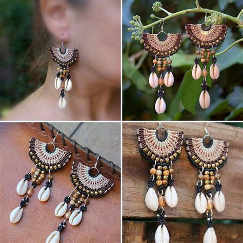 Boho Bohemian Chandelier Macrame Earrings Natural Shells Etsy Uk