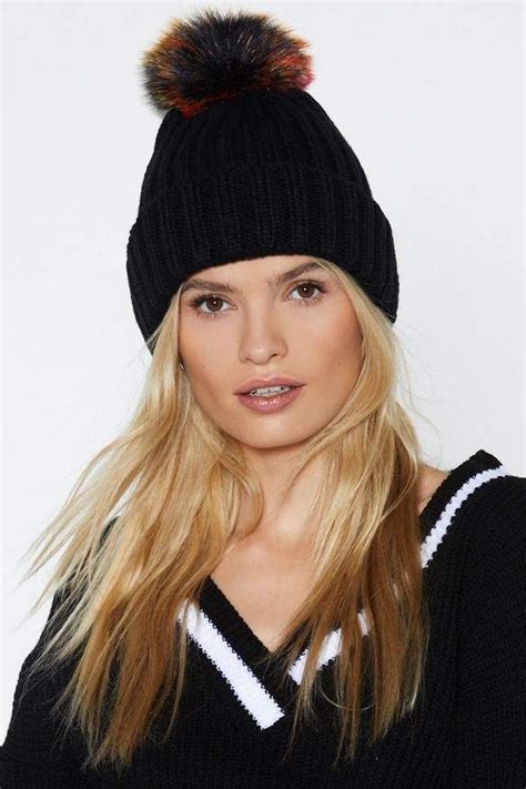 Over My Head Faux Fur Beanie Chunky Knit Features Teen Fashion Womens