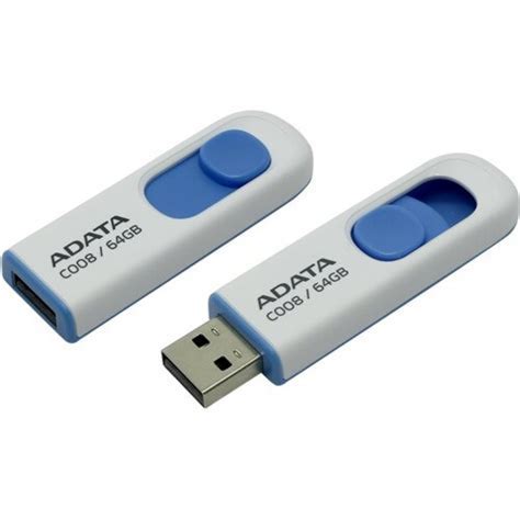 USB Stick ADATA C008 64GB USB 2 0 Retractabil Alb Blue AC008 64G RWE