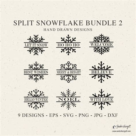 Split Snowflake Svg Bundle Snowflake Monogram Svg Bundle Etsy