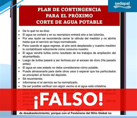 Sedapal Alerta Sobre Noticias Falsas Acerca Del Corte De Agua Del 6 De