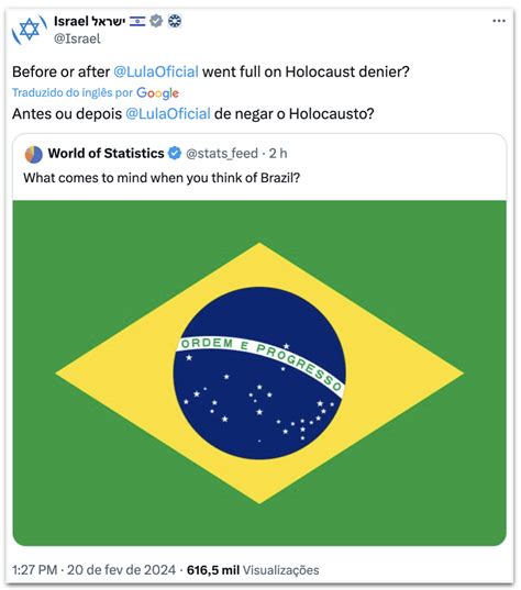 Perfil De Israel No X Diz Que Lula Nega O Holocausto