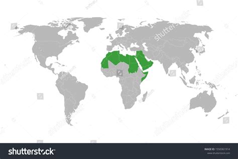Arab World Political Map Highlighted Green Stock Vector Royalty Free
