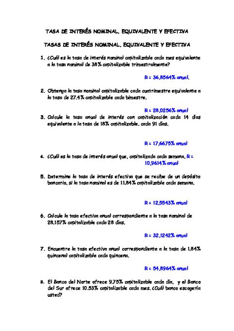 Tasas De InterÉs Nominal Equivalente Y Efectiva Pdfcoffeecom