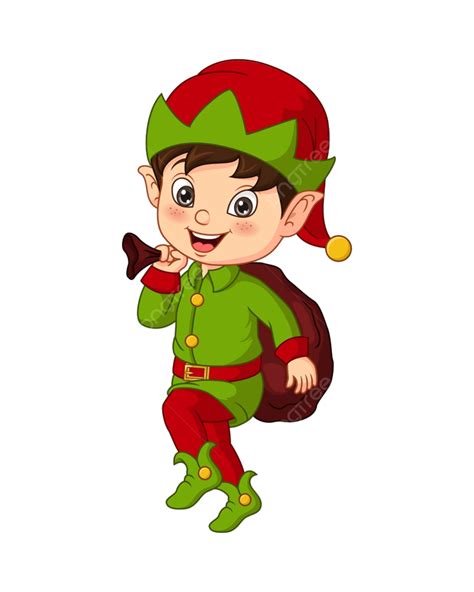 Duende Navideño De Dibujos Animados Con Un Saco De Regalo PNG dibujos