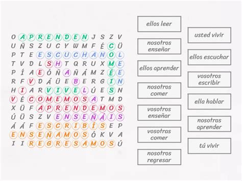 El Presente De Los Verbos Regulares Wordsearch