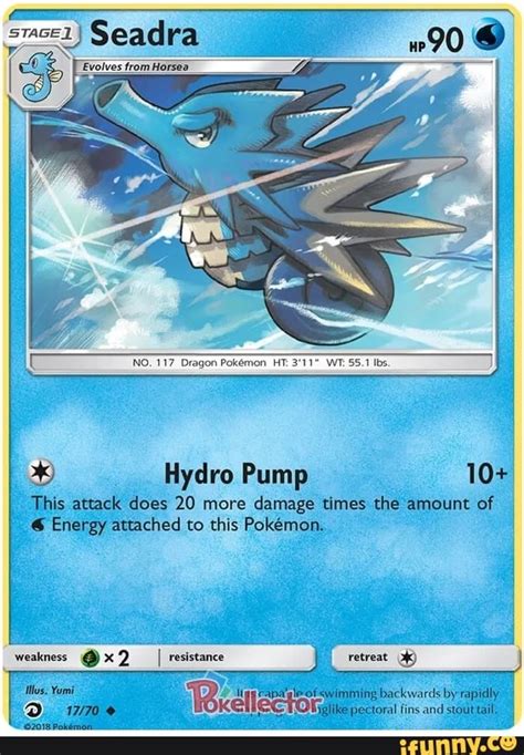 Smce1 Seadra NO 117 Dragon Pokemon HT WT 55 1 Ibs Hydro Pump 10